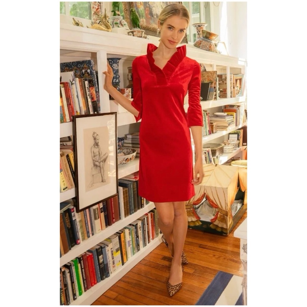 NWT Gretchen Scott Designs RuffNeck Silky Velvet Dress in Red  Size Small
